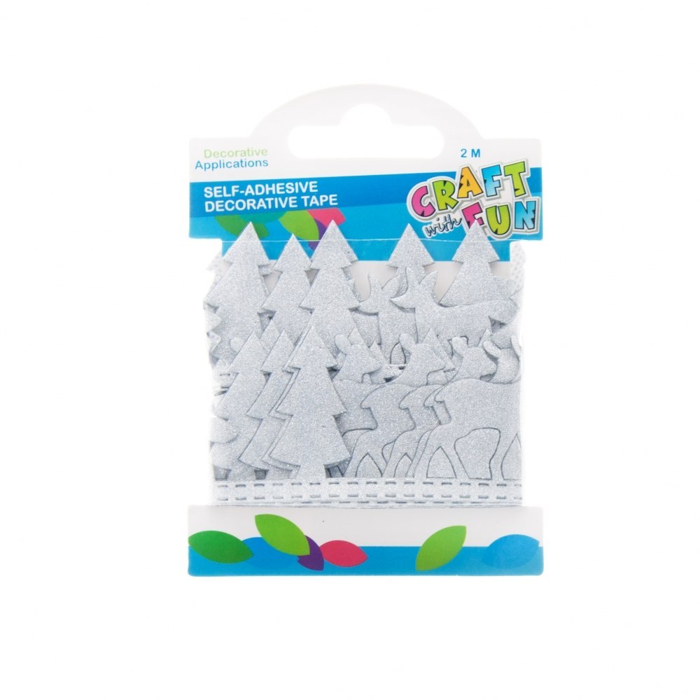 DECORATIVE SELF-ADHESIVE TAPE REINDEER 2M SILVER CRAFT WITH FUN 463494